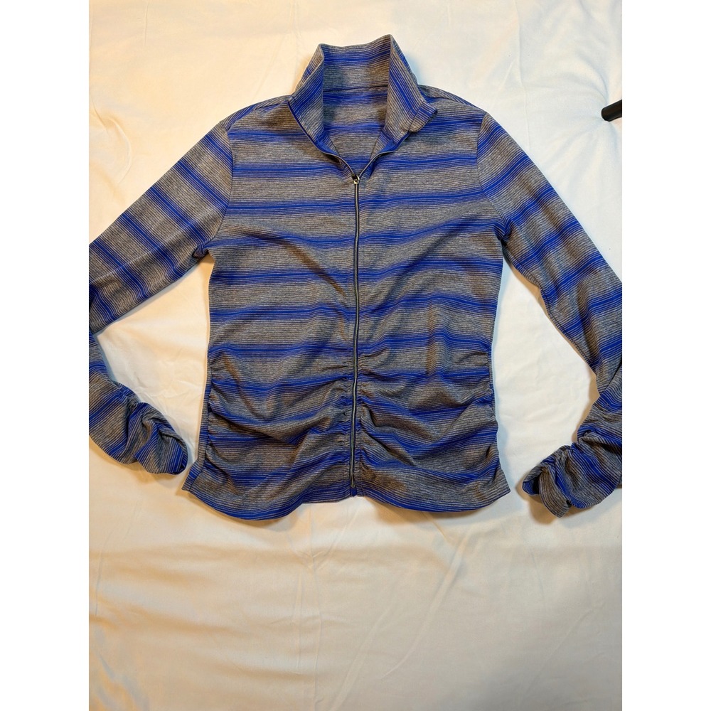 Calvin Klein Performance Blue Gray Striped Ruched Full Zip Jacket PFNWG4000 S